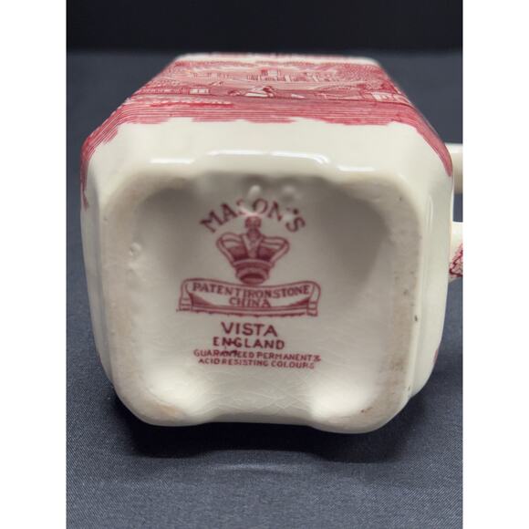 Vintage Mason's Vista England Pink & White Transferware Ironstone Creamer – 4" H - Picture 7 of 9